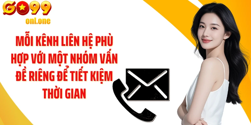 Mỗi kênh liên hệ phù hợp với một nhóm vấn đề riêng để tiết kiệm thời gian